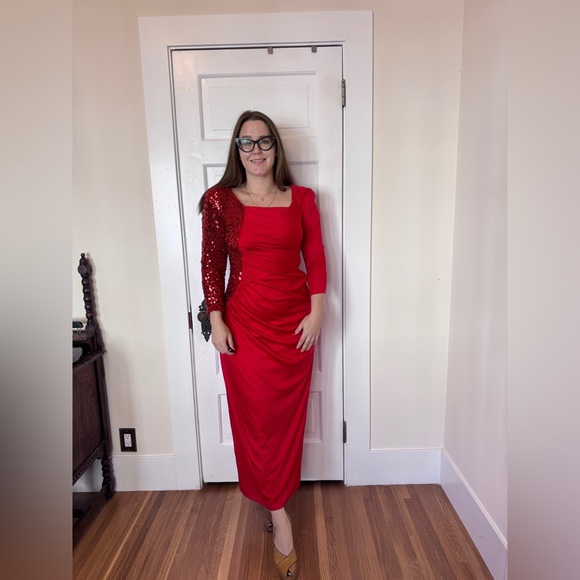 Vintage Dresses & Skirts - 80s Vintage Dynasty Style Red Sequin Wiggle Dress Sz M